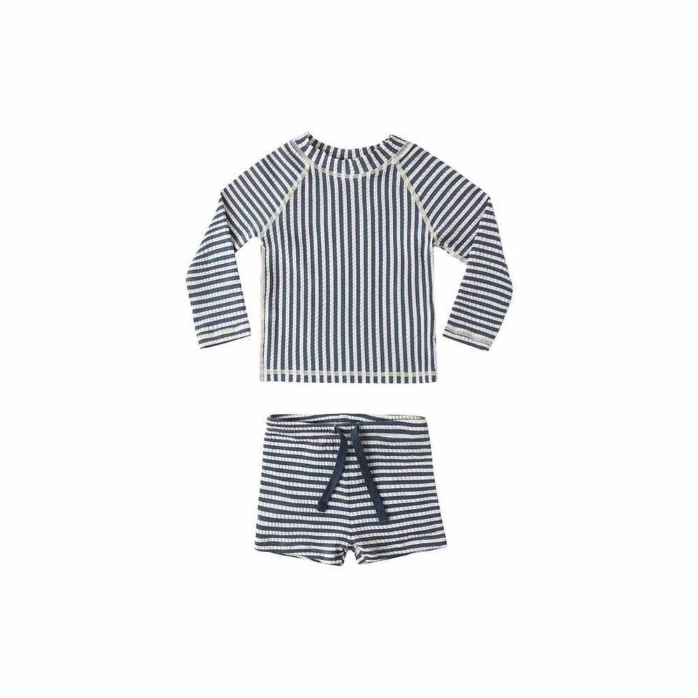 NEW RYLEE + CRU boys rashguard swim set in navy stripe